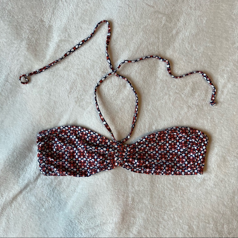 Old Navy Red, White, and Black Geometric Halter Bandeau Bikini Top Swimsuit